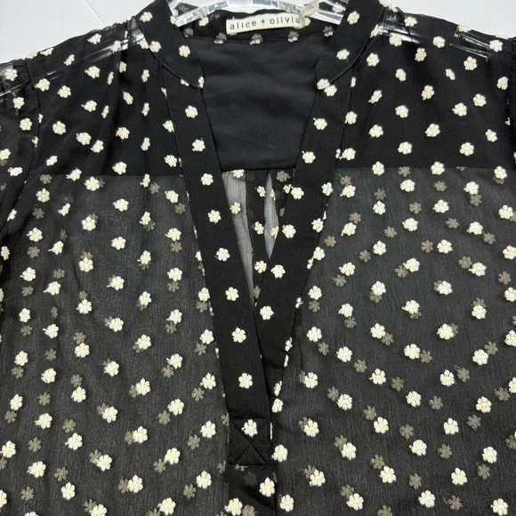 Alice + Olivia Sheila Sheer blouse with embroidered flowers, S - Picture 6 of 9